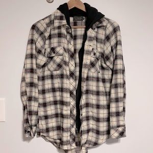 Ci Sono Plaid Flannel Button Down Hoodie